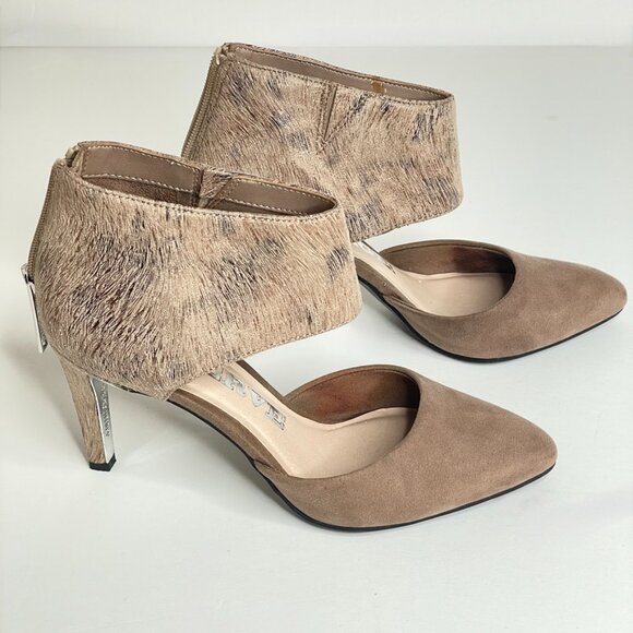 Revolution Indulge Ankle Cuff Heels Sz 7 Taupe 3.5 "Heel Back Zipper Almond Toe - Picture 14 of 15